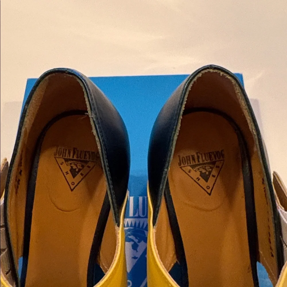 John Fluevog Teal and Yellow Heels Hermine Buckle 6.5 - Picture 3 of 8